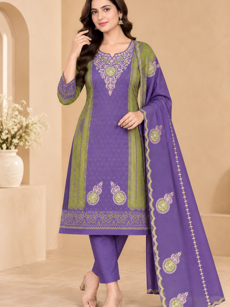Blush Pink & Teal Embroidered Winter Kurta Pant Dupatta Set