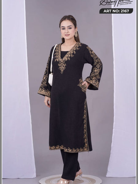 Elegant navy blue embroidered kurti from Sweetteens Exclusive featuring intricate golden thread work on neckline and sleeves — a perfect blend of grace and style for festive and party wear.”2167 swt