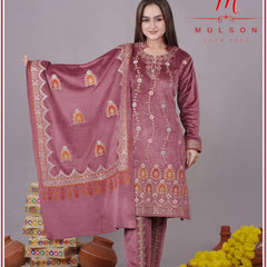 Graceful embroidered velvet suit from Sweetteens Exclusive by Mulson — featuring intricate thread and zari work on kurta, dupatta, and pants, perfect for festive and wedding occasions.”