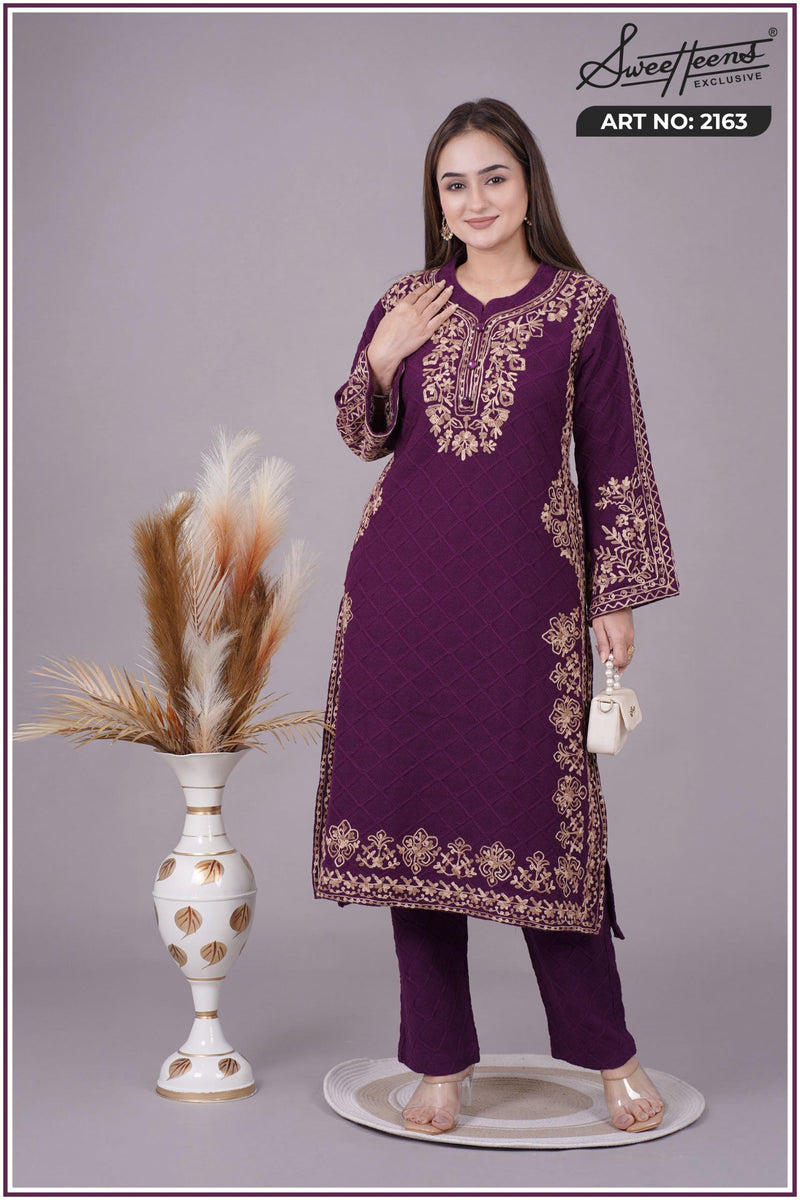 ELEGANT EMBROIDERY KURTI FROM SWEETTEENS EXCLUSIVE FEATURING INTRICATE GOLDEN THREAD WORK ON NECKLINE AND SLEEVES - A PERFECT BLEND OF GRACE AND STYLE FOR FESTIVE AND PARTY WEAR.SWT 2163.