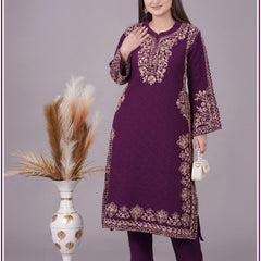 ELEGANT EMBROIDERY KURTI FROM SWEETTEENS EXCLUSIVE FEATURING INTRICATE GOLDEN THREAD WORK ON NECKLINE AND SLEEVES - A PERFECT BLEND OF GRACE AND STYLE FOR FESTIVE AND PARTY WEAR.SWT 2163.