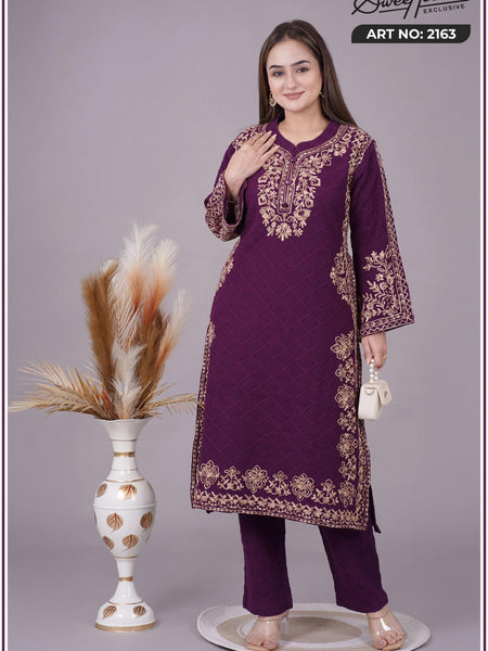 ELEGANT EMBROIDERY KURTI FROM SWEETTEENS EXCLUSIVE FEATURING INTRICATE GOLDEN THREAD WORK ON NECKLINE AND SLEEVES - A PERFECT BLEND OF GRACE AND STYLE FOR FESTIVE AND PARTY WEAR.SWT 2163.