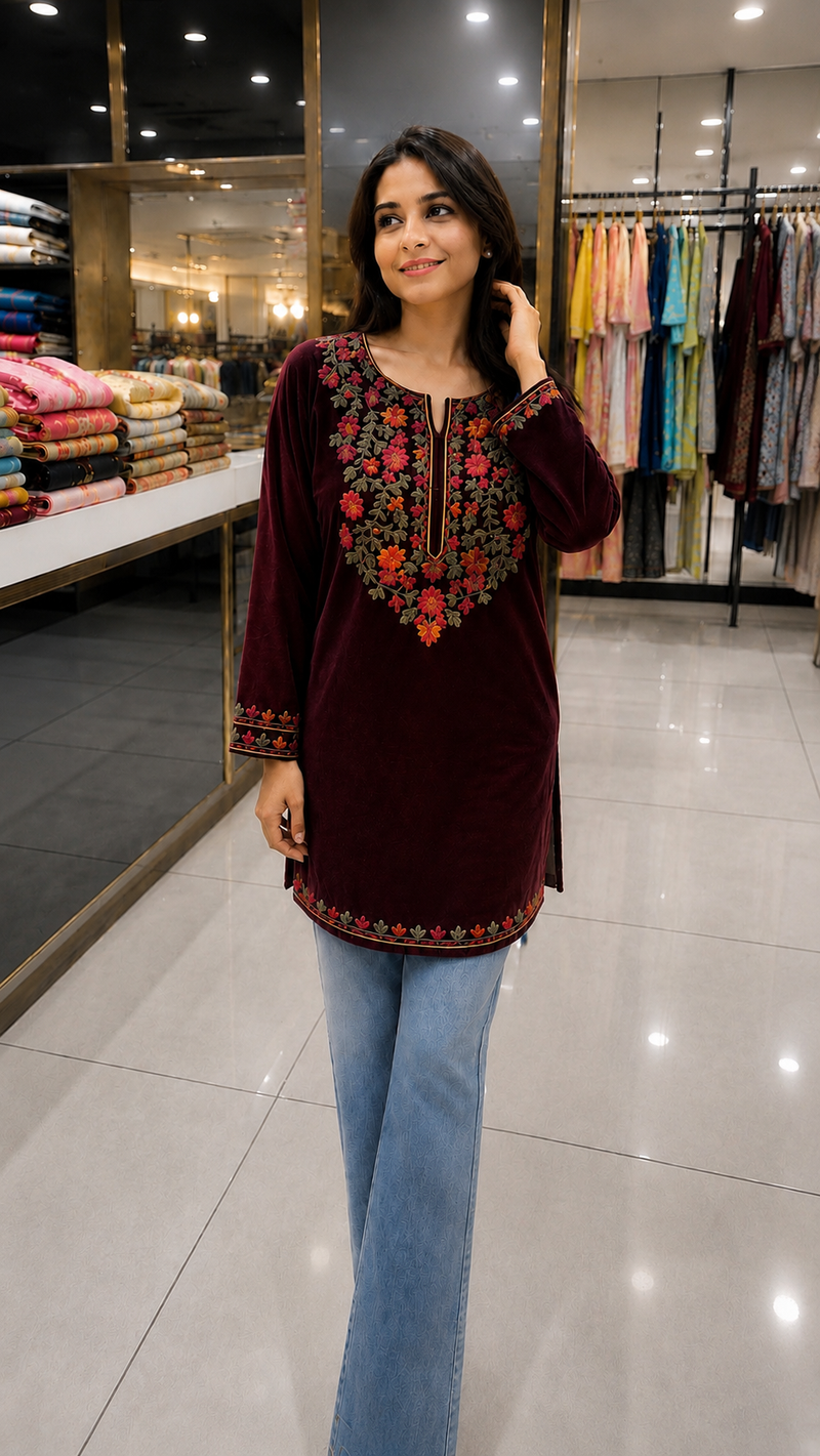 Women’s Mustard Yellow Floral Embroidered Straight Kurta