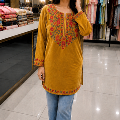 Women’s Mustard Yellow Floral Embroidered Straight Kurta