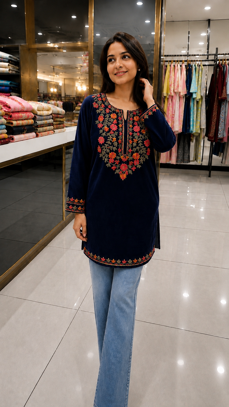 Women’s Mustard Yellow Floral Embroidered Straight Kurta