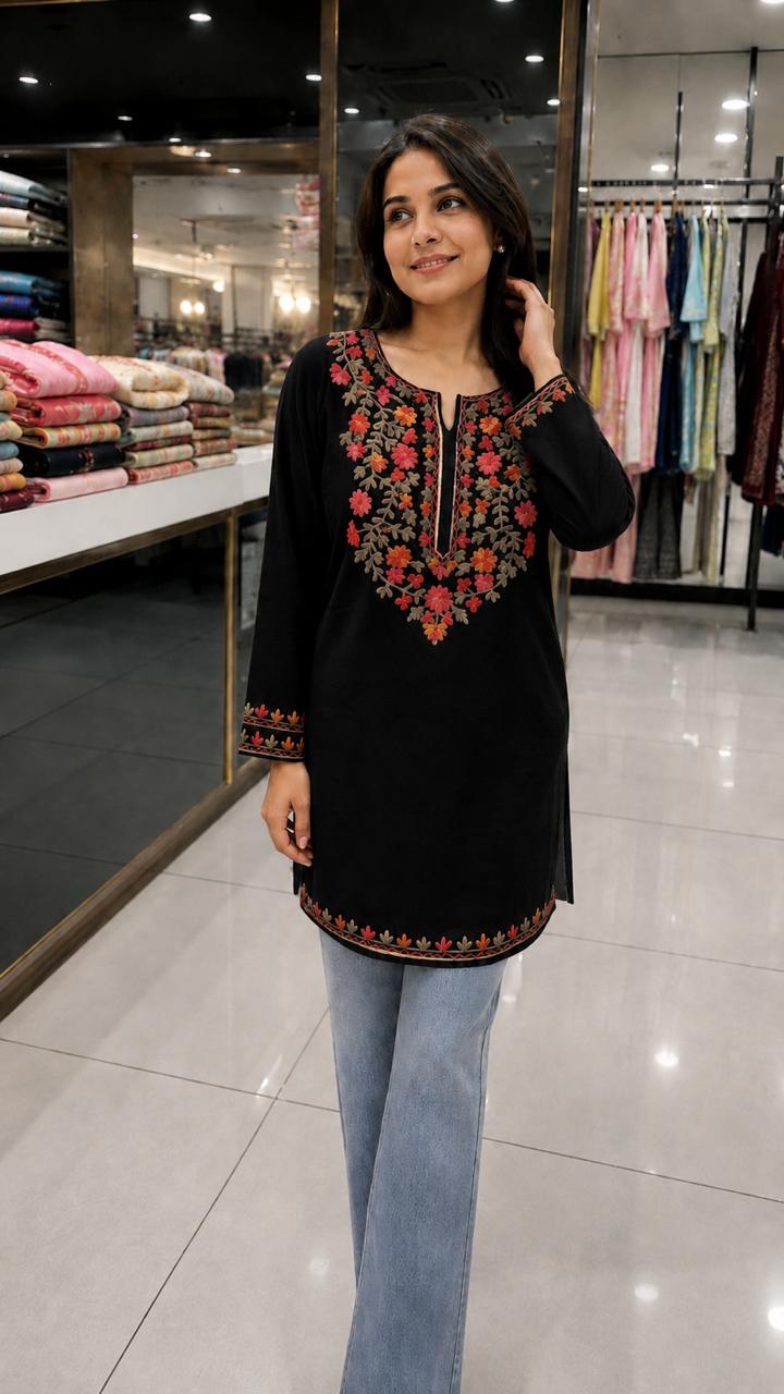 Women’s Mustard Yellow Floral Embroidered Straight Kurta
