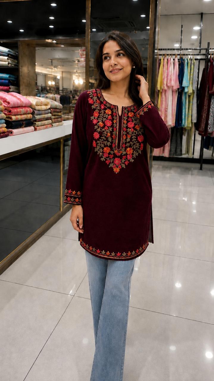 Women’s Mustard Yellow Floral Embroidered Straight Kurta