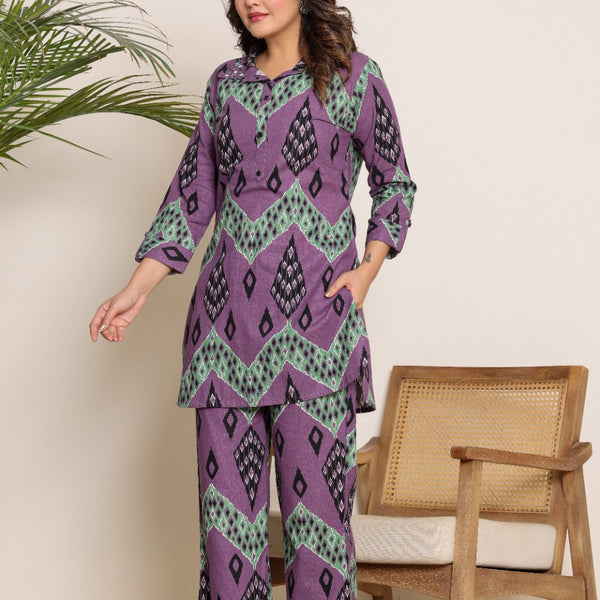 Printed Cord Set Mulson Purple & Green