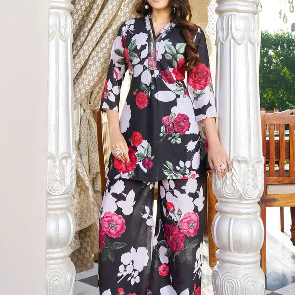 Palazzo set cotton Mulson Pastoral Style Black Kurti