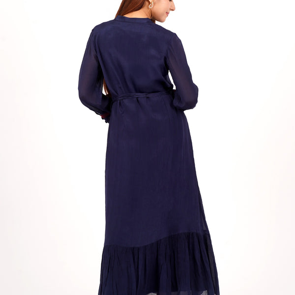 Navy Blue Rose Embroidered Maxi Dress