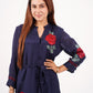Navy Blue Rose Embroidered Maxi Dress