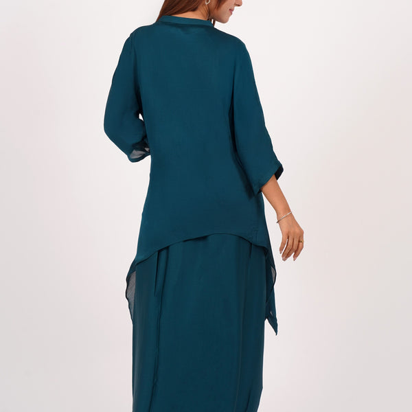 Teal Embroidered kurta With Dhoti Set