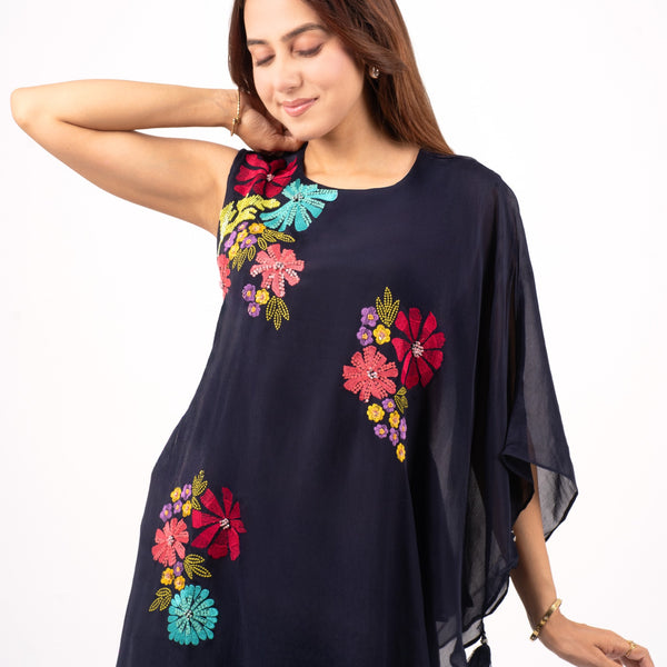 Navy blue Asymmetric Floral Co-ord set