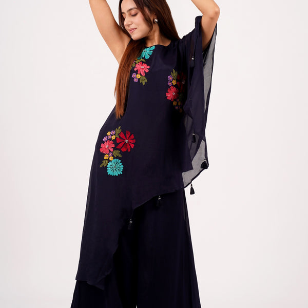 Navy blue Asymmetric Floral Co-ord set
