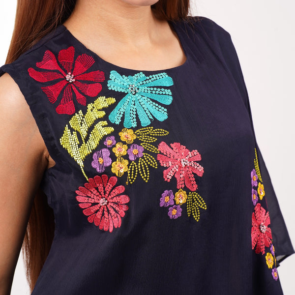 Navy blue Asymmetric Floral Co-ord set