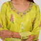 Lime Green Floral Kurta Palazzo Set For Women