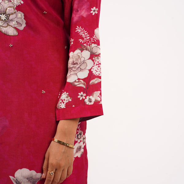 Red kurta Floral Set For Women
