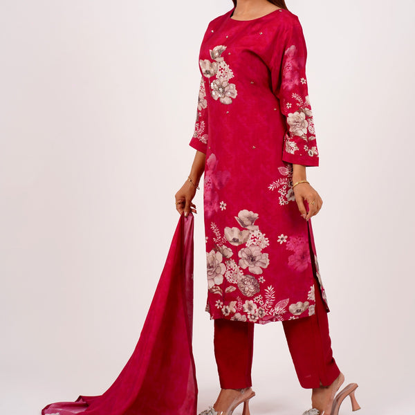 Red kurta Floral Set For Women