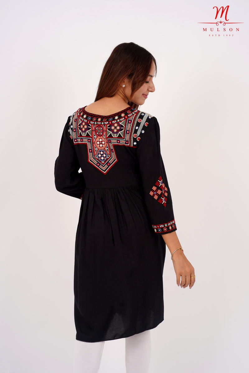 Black Boho Embroidered Short Kurti