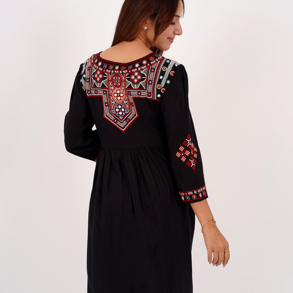 Black Boho Embroidered Short Kurti