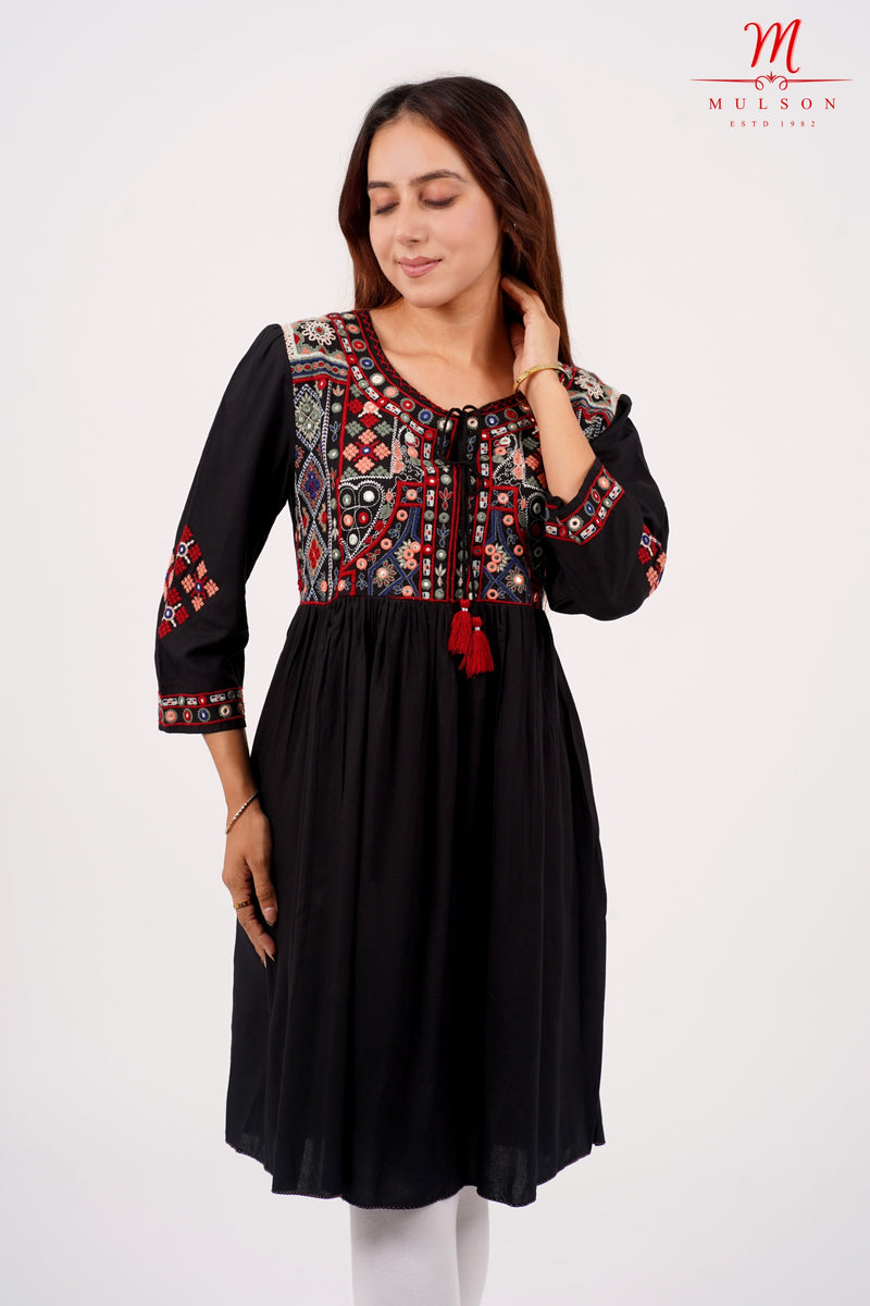 Black Boho Embroidered Short Kurti