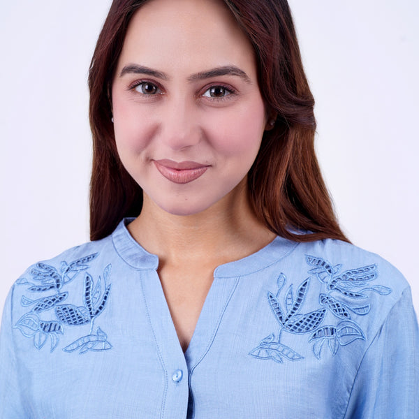 Cotton Shirt With Cutwork Embroidery