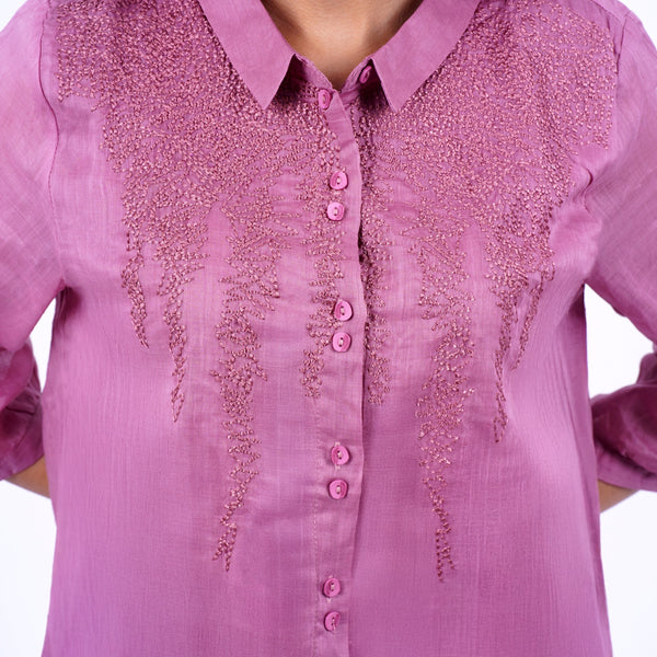 Textured Shirt With Embroidery For Women