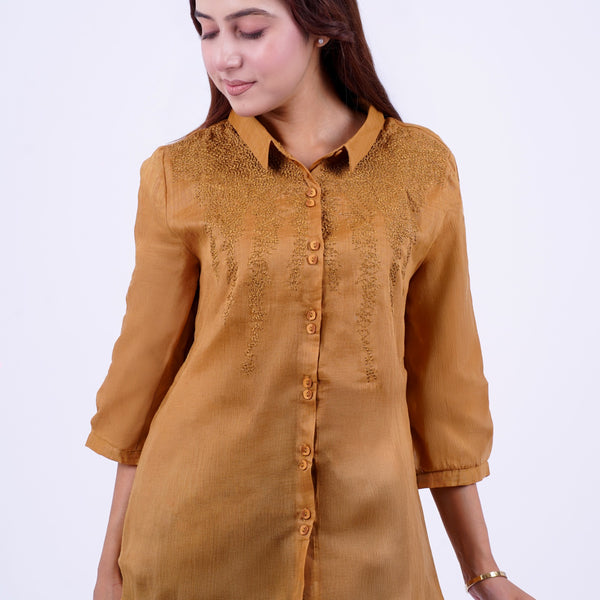 Textured Shirt With Embroidery For Women