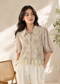 Women’s Floral Embroidered Cotton Shirt | Peter Pan Collar Puff Sleeve Casual Top