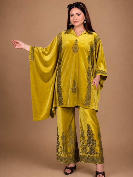 Velvet Embroidered Kaftan Co-ord Set