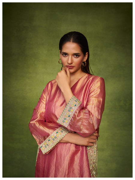 Elegant Organza Cape Style Kurta Set with Textured Palazzo for Women – Festive & Semi-Formal Ethnic Wear