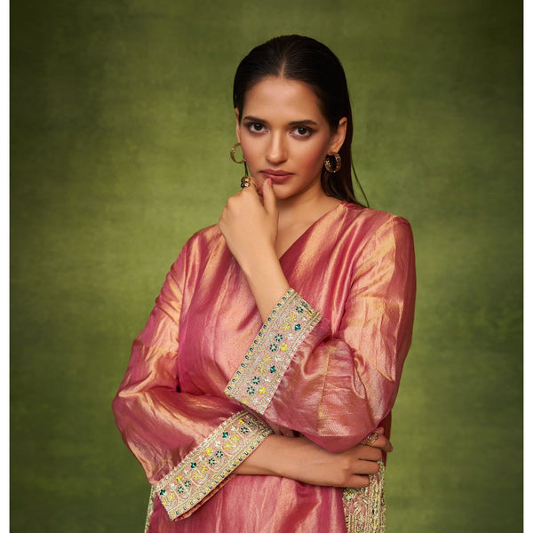 Elegant Organza Cape Style Kurta Set with Textured Palazzo for Women – Festive & Semi-Formal Ethnic Wear