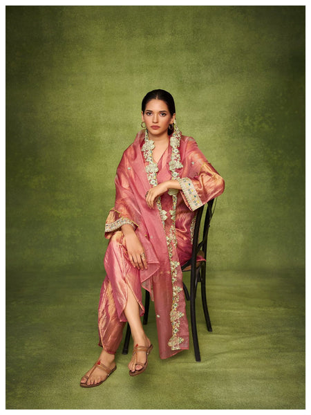 Elegant Organza Cape Style Kurta Set with Textured Palazzo for Women – Festive & Semi-Formal Ethnic Wear