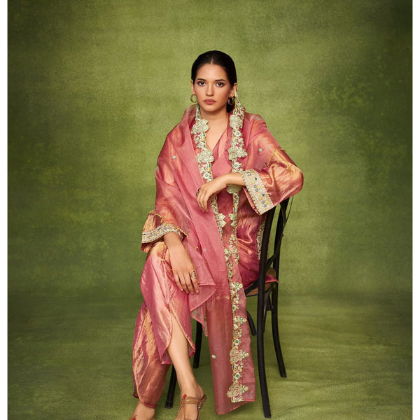 Elegant Organza Cape Style Kurta Set with Textured Palazzo for Women – Festive & Semi-Formal Ethnic Wear