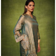 Elegant Organza Cape Style Kurta Set with Textured Palazzo for Women – Festive & Semi-Formal Ethnic Wear