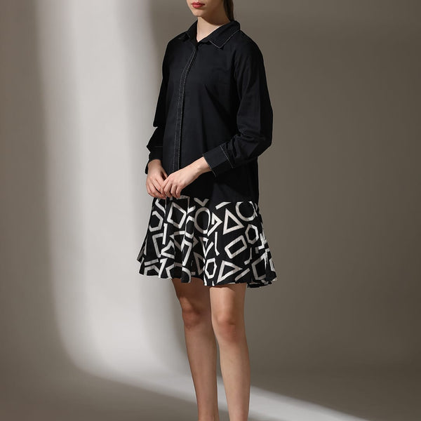 Shirt Dress Two-Toned with Printed Skirt for women