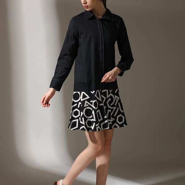 Shirt Dress Two-Toned with Printed Skirt for women
