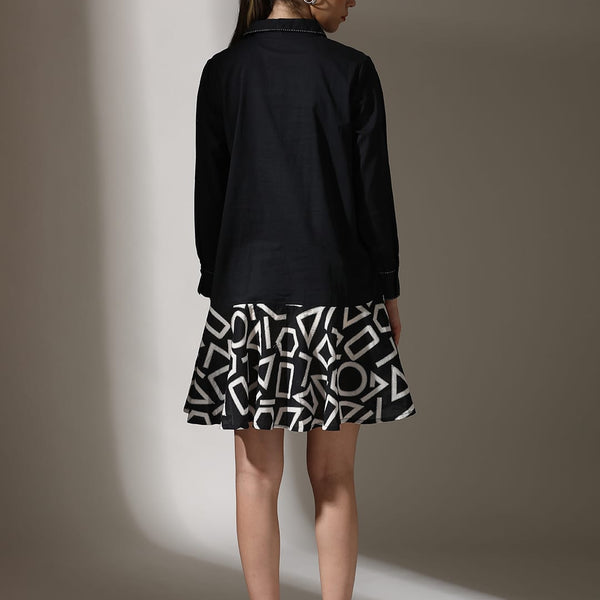 Shirt Dress Two-Toned with Printed Skirt for women