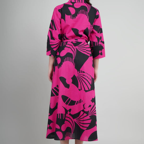 Shirt Dress Pink And black Abstract Printed For Women