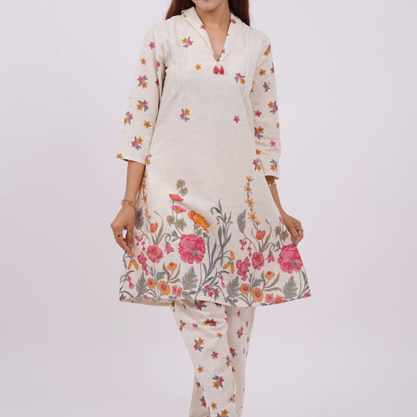 Cotton Kurta Set Mulson Cream Floral