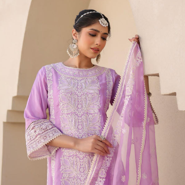 Chicken kari suit Mulson Mustard Yellow Embroidered Sharara Set