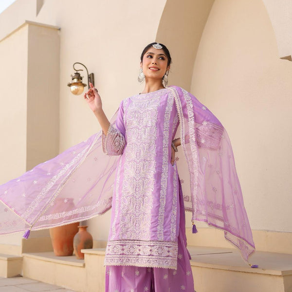 Chicken kari suit Mulson Mustard Yellow Embroidered Sharara Set