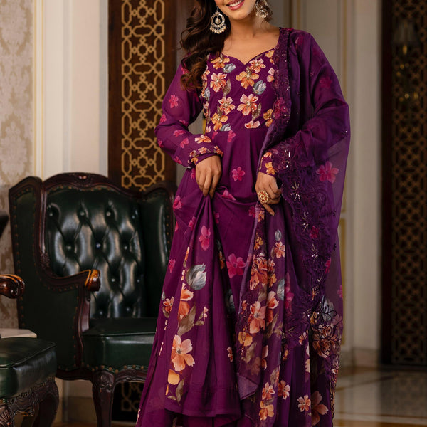 Cotton Anarkali floral Kurta Set with Dupatta