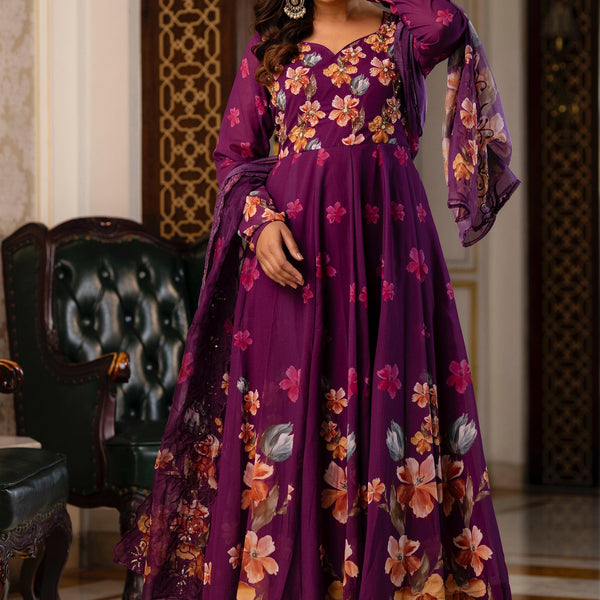 Cotton Anarkali floral Kurta Set with Dupatta