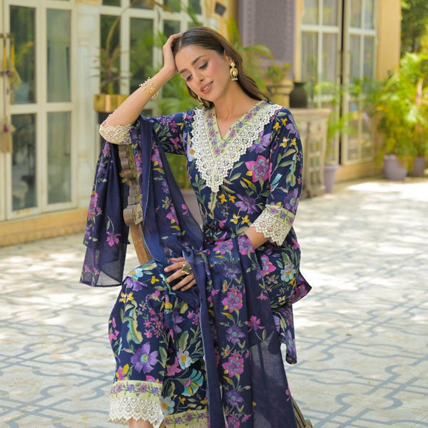 Navy blue suit for women Mulson Floral Set