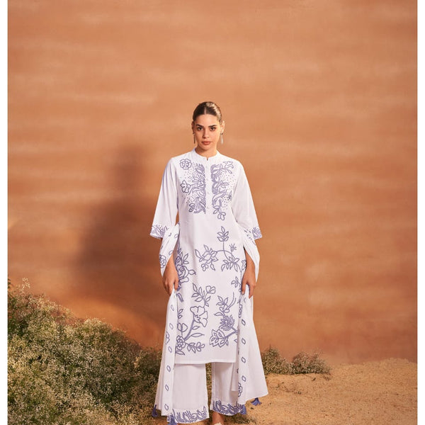 Blue and white kurti Mulson Embroidered Set