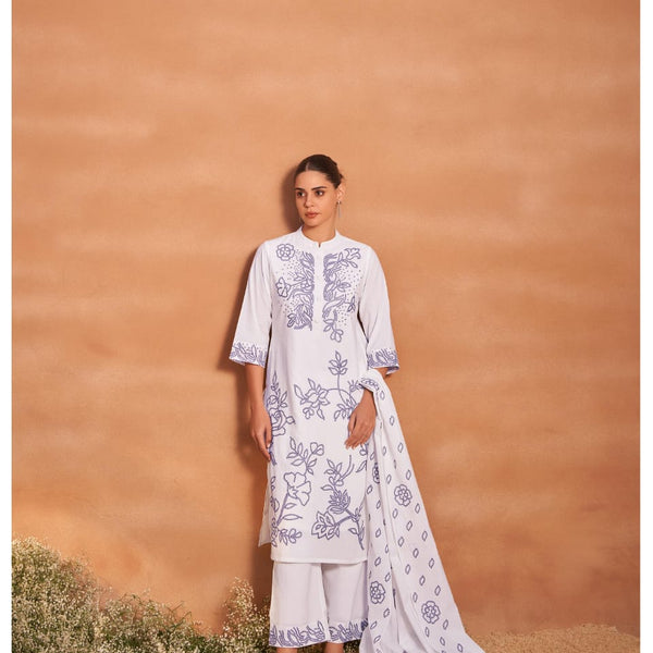 Blue and white kurti Mulson Embroidered Set