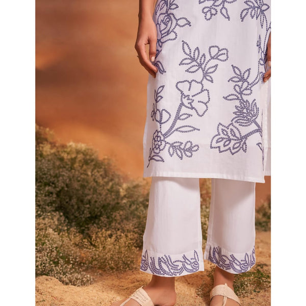 Blue and white kurti Mulson Embroidered Set