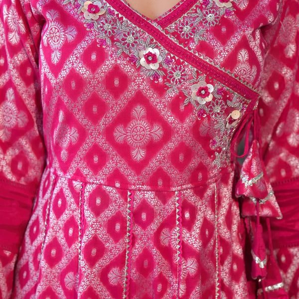 Red Ankarakali suit with Embroidered dupatta