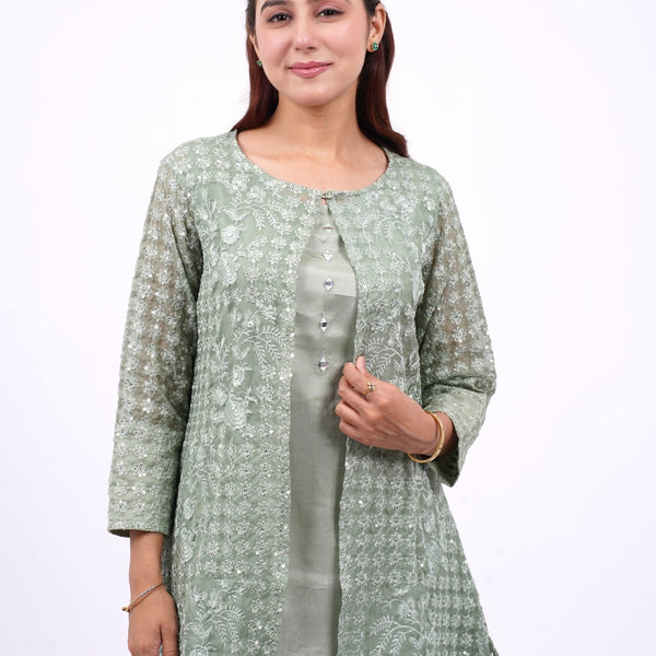 Mulson Green Embroidered Kurta Set
